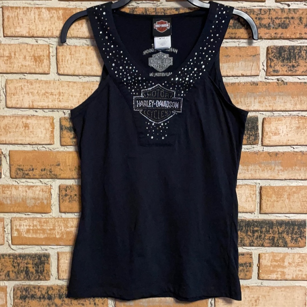 Harley-Davidson Black Rhinestone Bling Embellished Tank Top Women’s Small